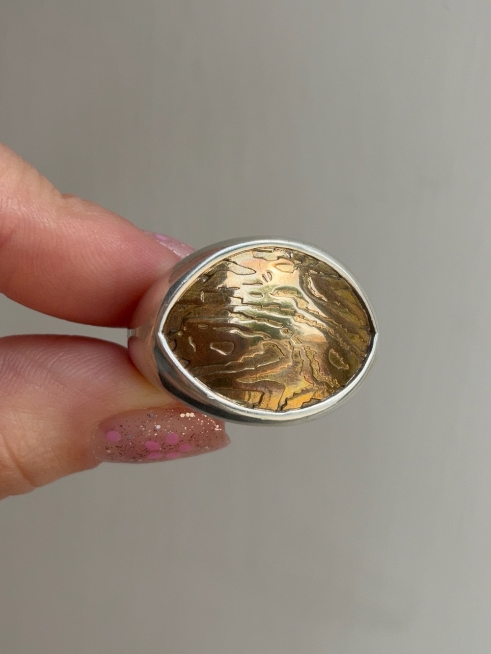 Retired Silpada Sterling Silver Bronze Two Tone Wood Grain Timber Ring - Picture 4 of 10